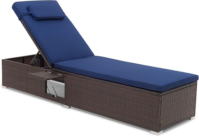 Patio Chaise Lounge Set of 2, Outdoor Rattan Lounge Chair with 6-Level Backrest