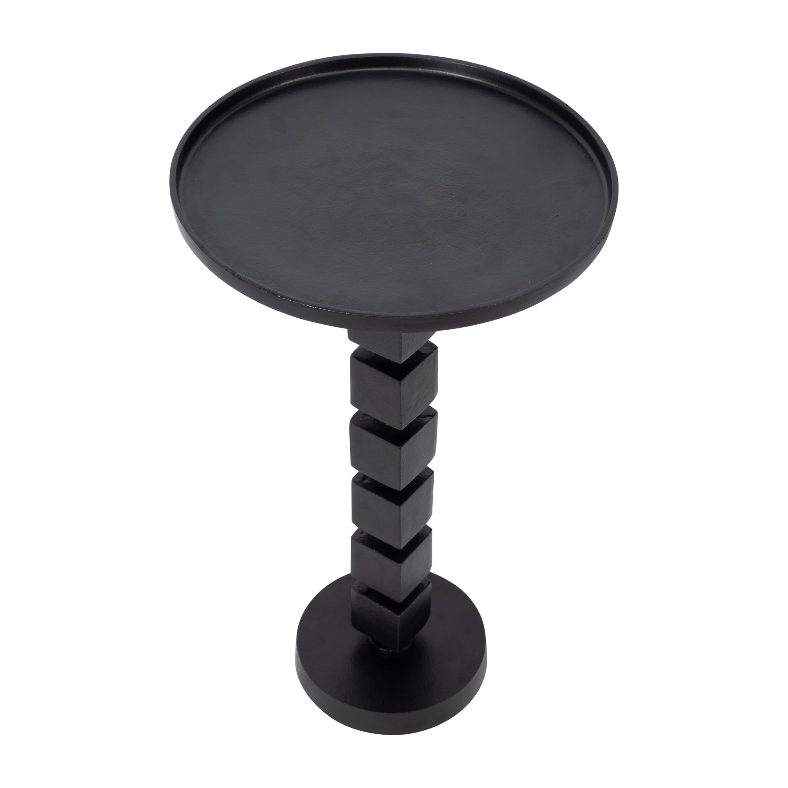 26" H Black Aluminum Stacked Disc Accent Table with Twisted Pedestal
