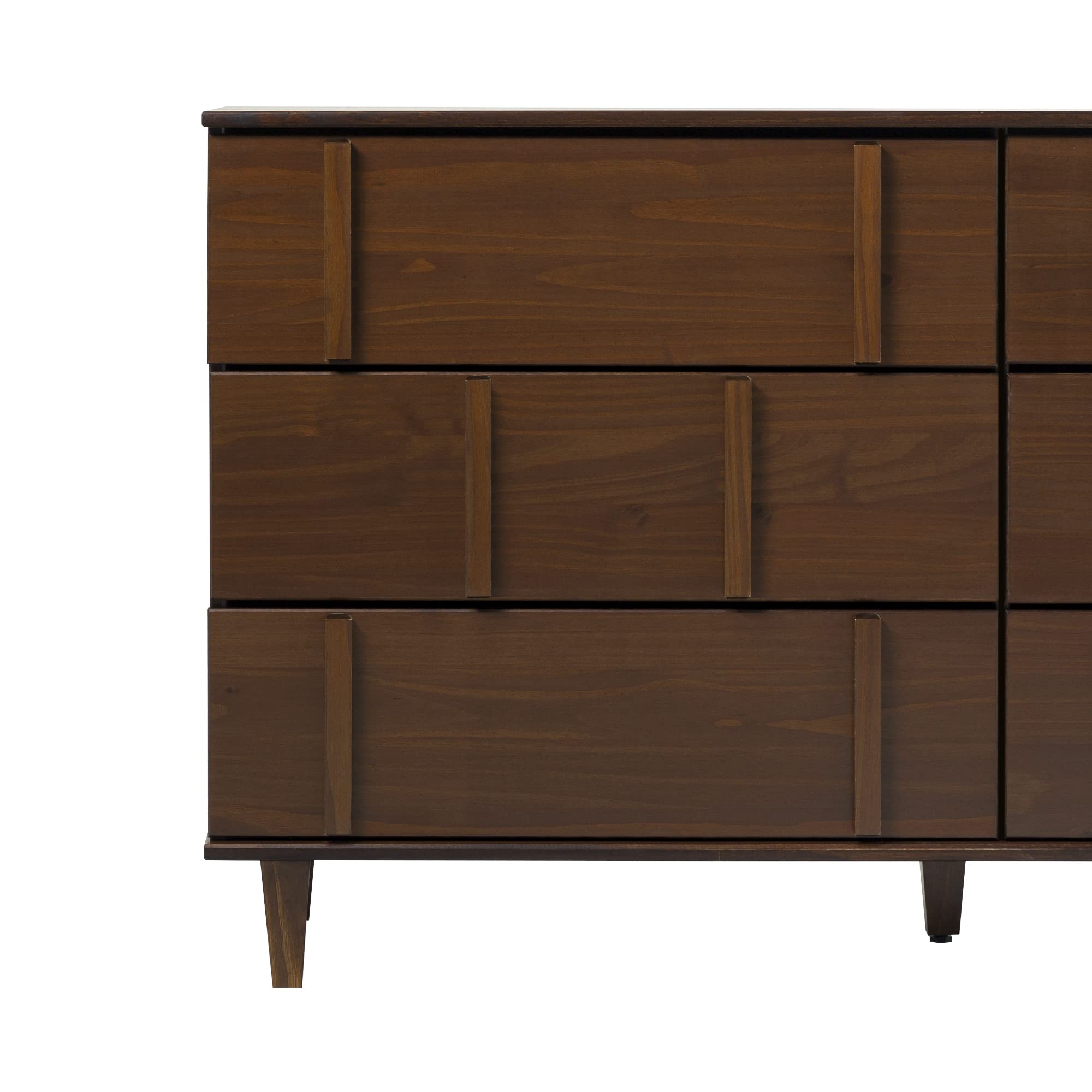 Contemporary Detailed 6-Drawer Solid Wood Dresser, 60 Inch, Walnut