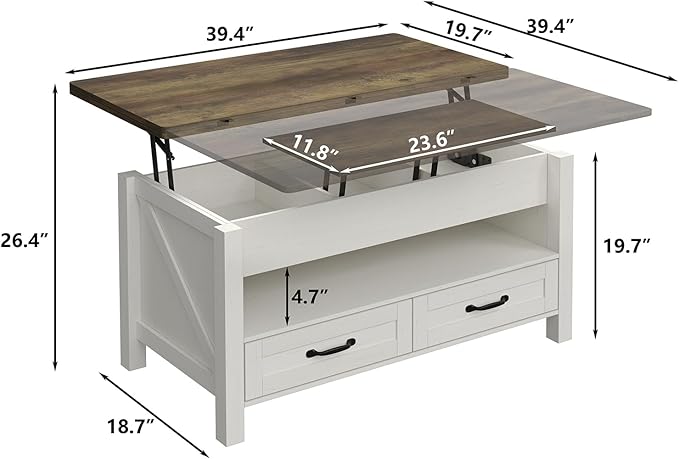 39.3'' Coffee Table Lift Top, 3 in 1 Multi-Function Coffee Table with Hidden Compartment