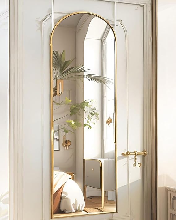 Full Length Arched Door Mirror - 16x50 Black Frame Wall Mount