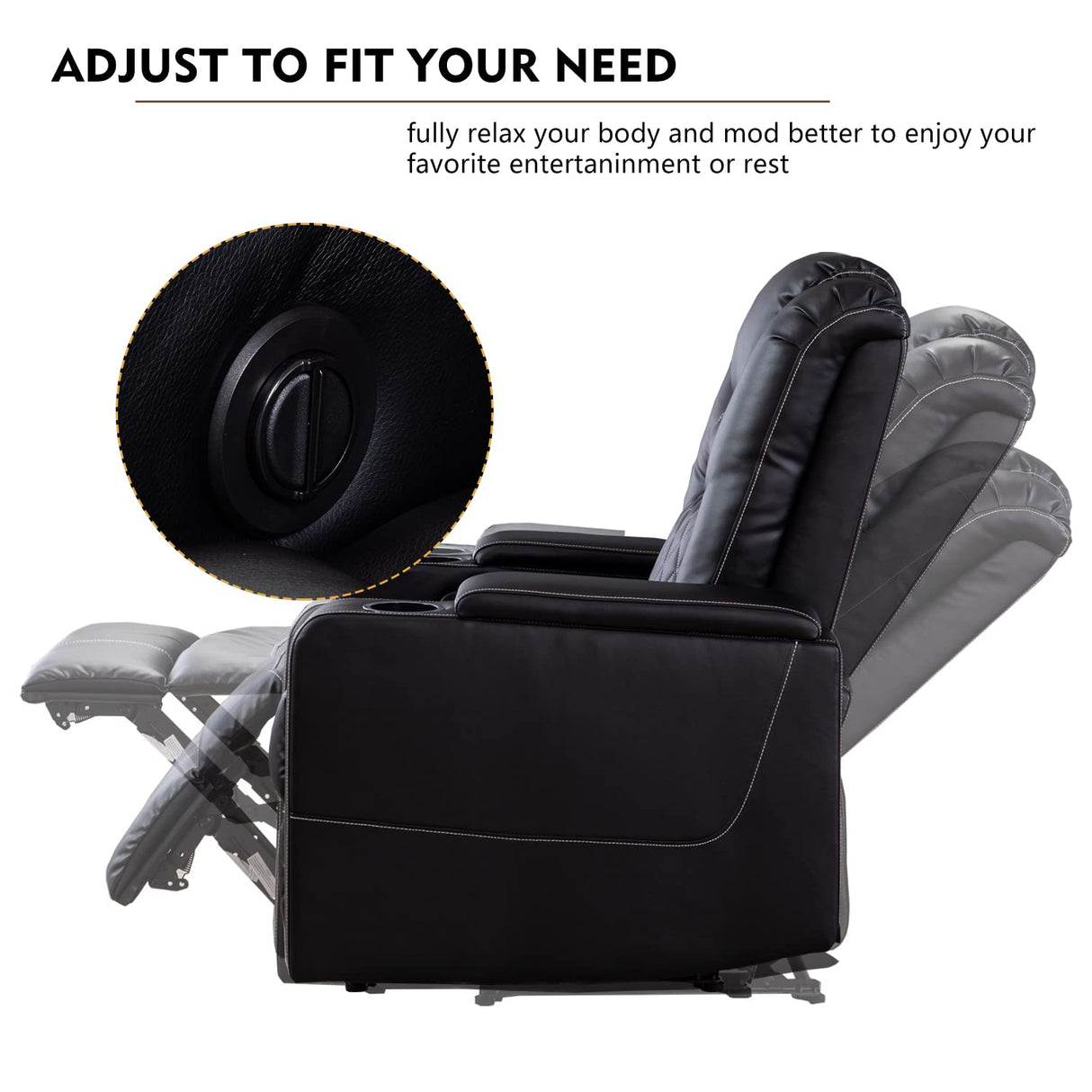 CANMOV Electric Power Recliner Chair with USB Ports and Cup Holders, Breathable Leather Home Theater Seating with Hidden Arm Storage (Black)