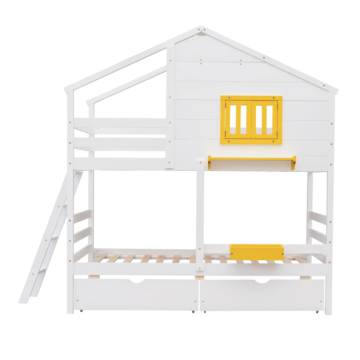 Kids House Bed Bunk Beds, Twin Over Twin Bunk Beds with Roof