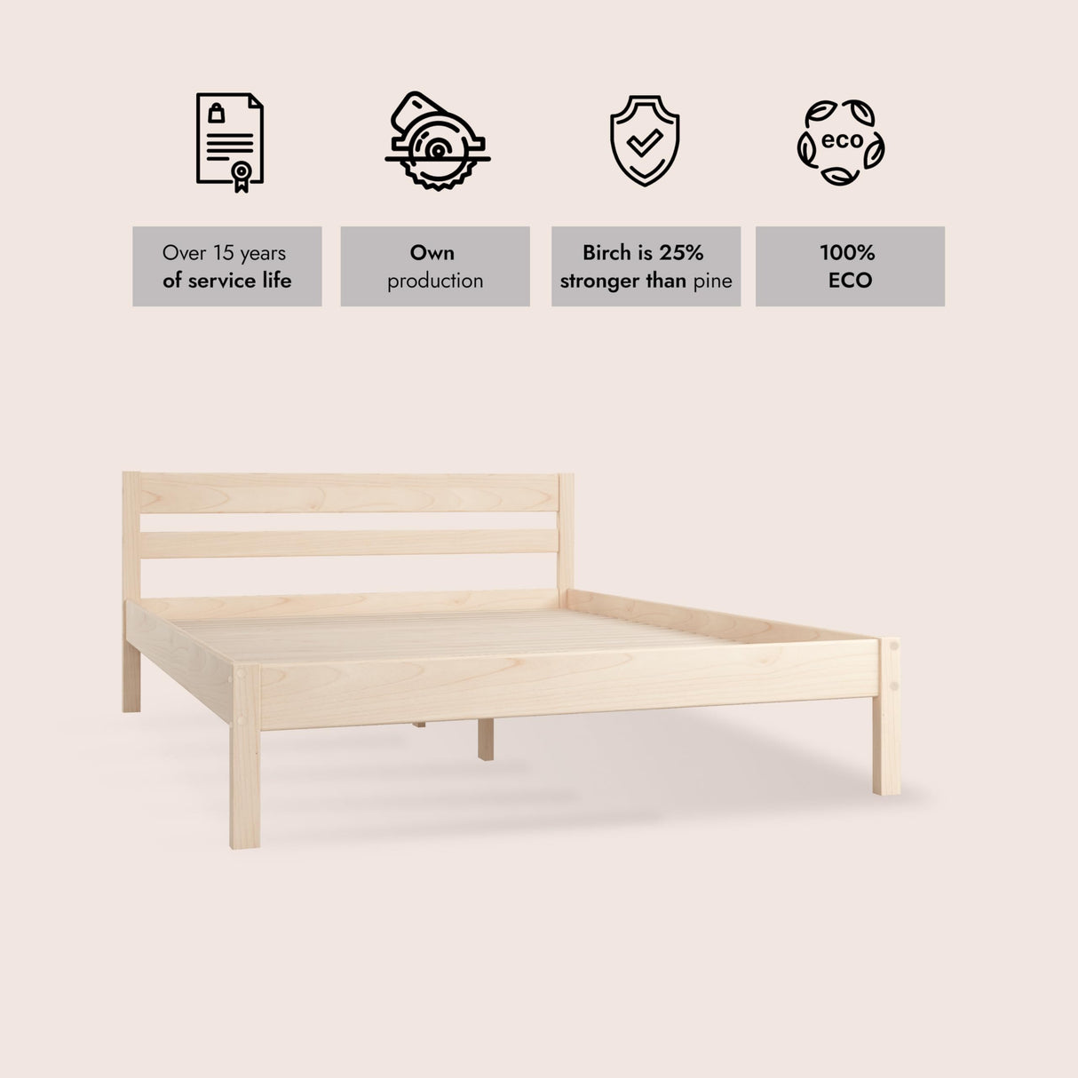 Hansales Bed Frame Kulli Queen 60″ with Bed Slats - Heavy Duty Wooden Platform Withstands up to 1540 lbs