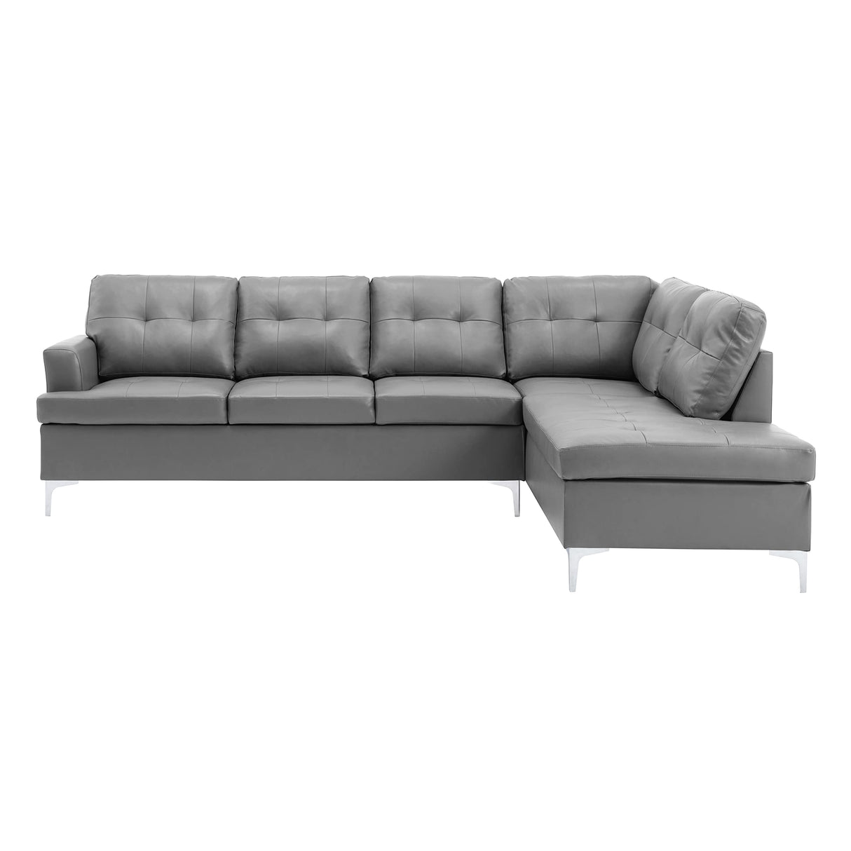 Dani 2-Piece Faux Leather Tufted Sectional Sofa with Right Chaise, 110" x 78", Grey