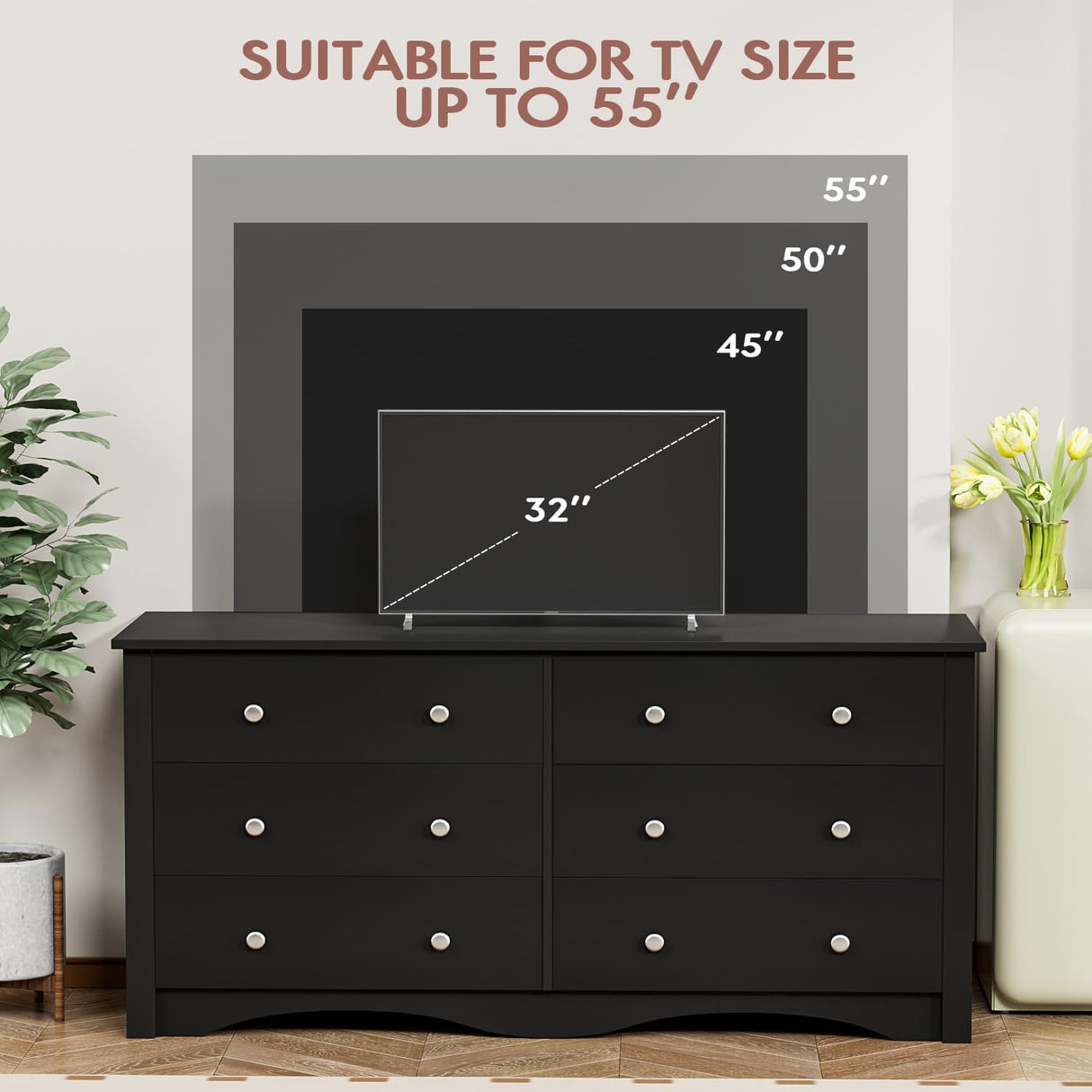 Dresser for Bedroom with 6 Drawers, Wide Chest Storage Organizer and TV Stand