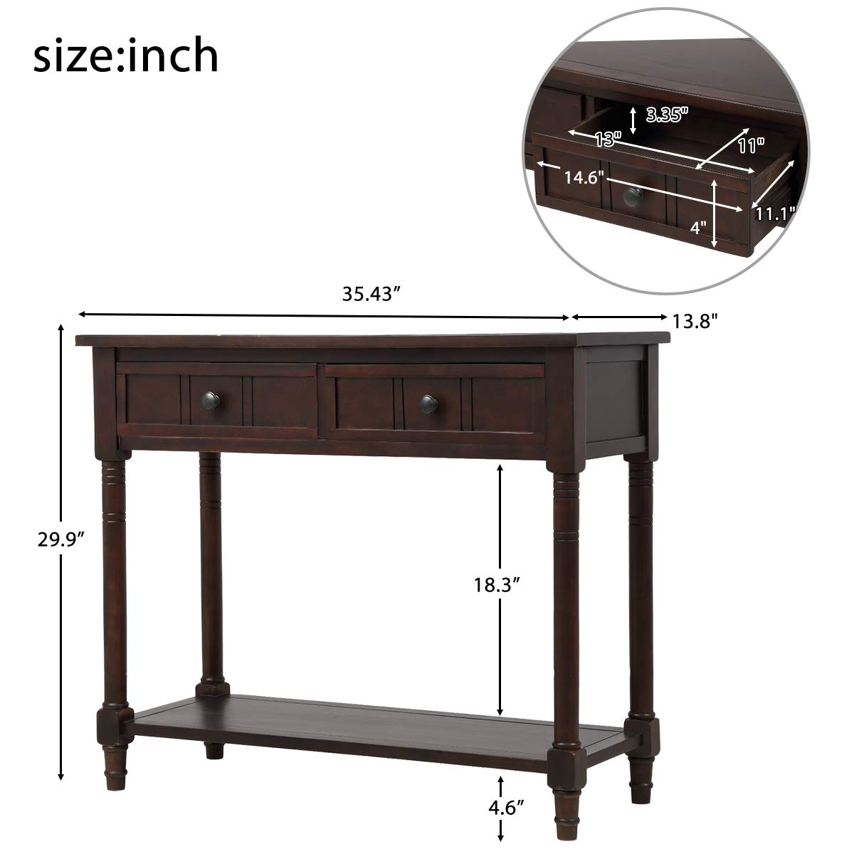 Wood Console Sofa Table with Drawer and Bottom Shelf, WeYoung Daisy Series Entryway