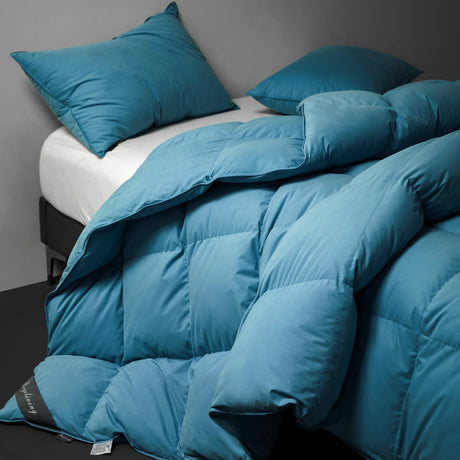 Premium Feathers Down Comforter King Size Heavyweight Thickened Turquoise 100% Cotton Cover