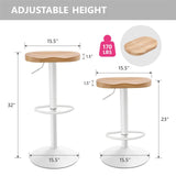 Modern Bar Stools Set of 2, Swivel Adjustable Height Bar Stool Counter Height, 23''-32'' Backless Bar Stools with Wooden Seat, Wood Bar Stools for Kitchen Island Bar Dining Room (White