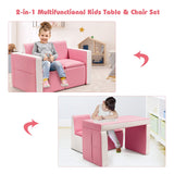 Couch, 2 in 1 Double Seat Children's Sofa Convert to Table and Two Chairs for School, Storage Space, PVC Surface, Large Soft Kids Preschool Sofa Couch for Boys Girls Gifts (Pink)