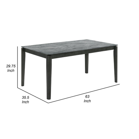 Benjara Abi 63 Inch Dining Table, Beveled Top, Faux Marble Finish, Charcoal, Gray and Black