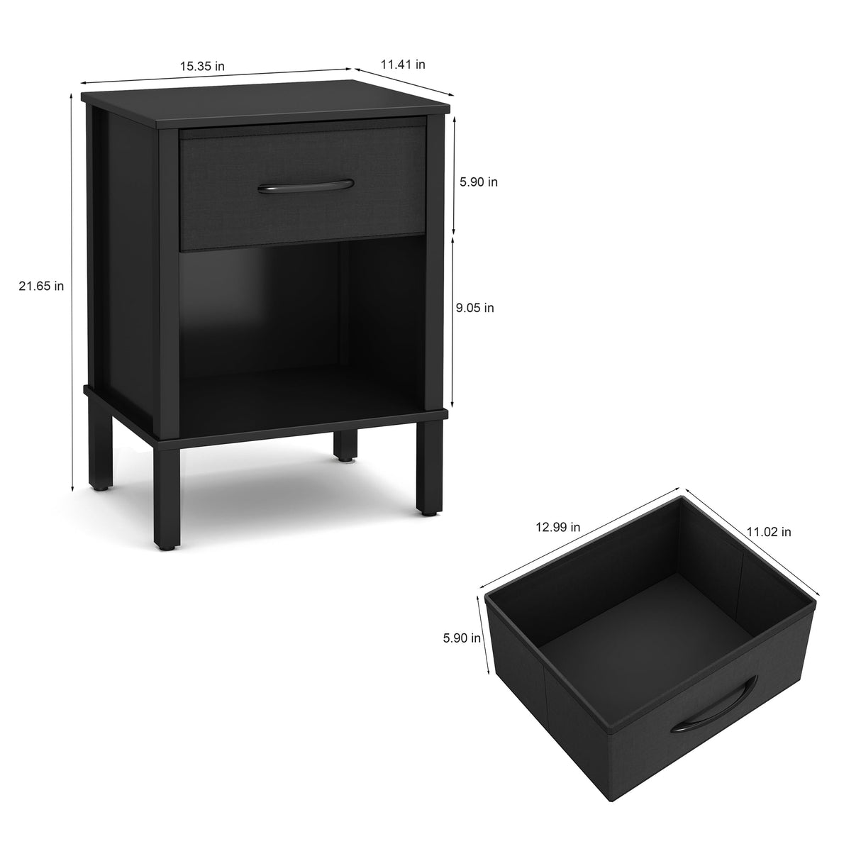 YAUKOMEL Small Nightstand Set of 2,Black Nightstand with Fabric Drawers, Bed Side Table, End Table, Modern Nightstand for Living Room,Bed Room,Small Space, Black CTG68BB-2