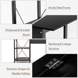 Folding Computer Desk, Modern Writing Table w/ 2-Tier Storage Shelves