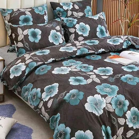 Comforter Set King Size, 3pc Teal Grey and Blue Gradient Striped Pattern