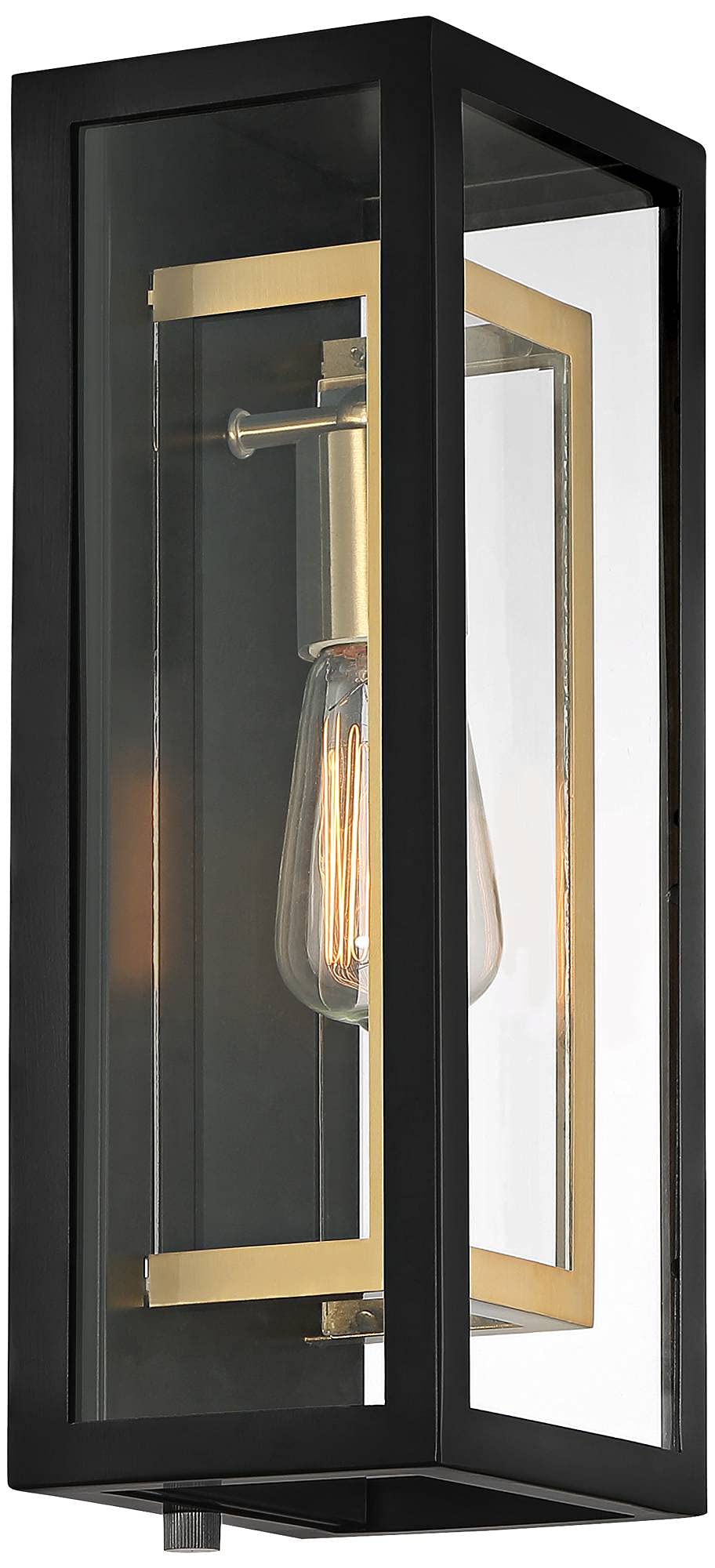 Double Box Industrial Outdoor Wall Light Fixture Matte Black Warm Brass Metal 15 1/2" Clear