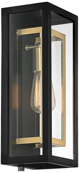 Double Box Industrial Outdoor Wall Light Fixture Matte Black Warm Brass Metal 15 1/2" Clear
