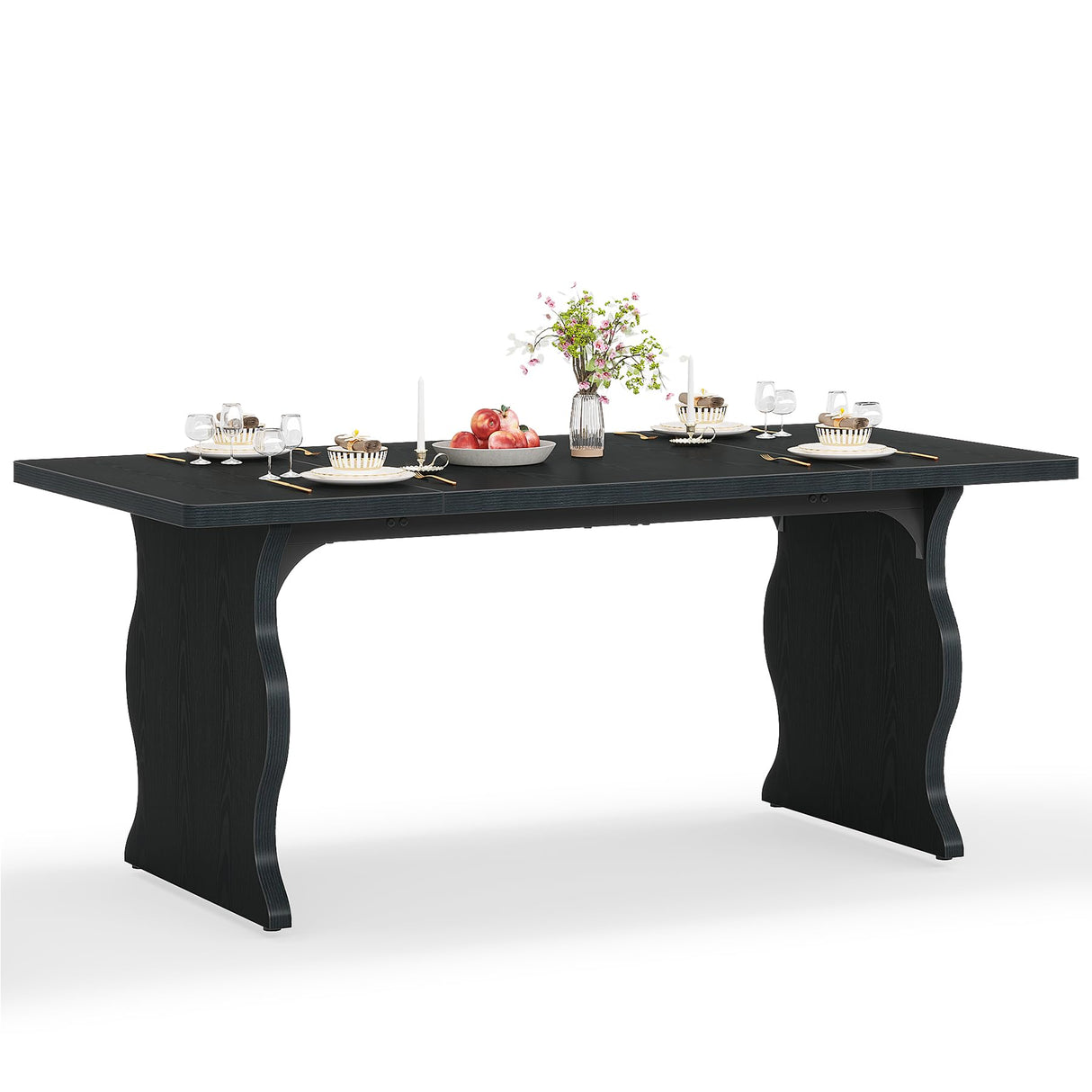 63-Inch Black Rectangular Dining Table for 4-6