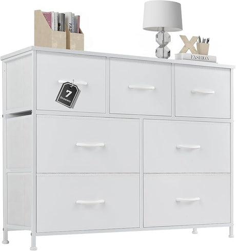 Dresser for Bedroom, Tall Dresser with 5 Drawers, Storage Tower with Fabric Bins,