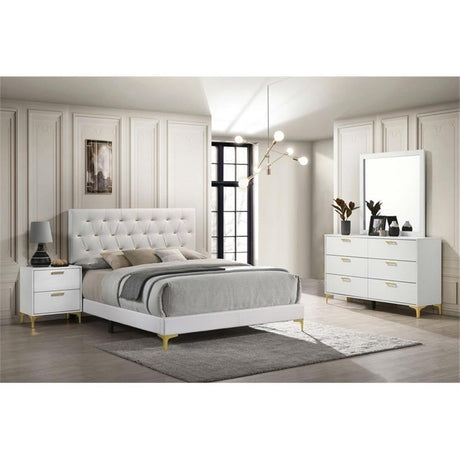 4-Piece Wood Eastern King Bedroom Set in White and Gold