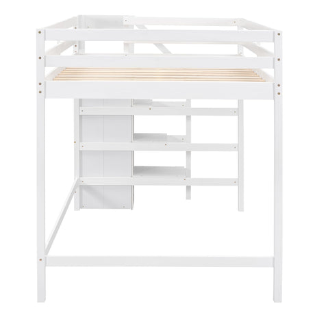 Full Loft Bed, Loft Bed Full Size with Storage Staircase and Wardrobe for Clothes, Wooden