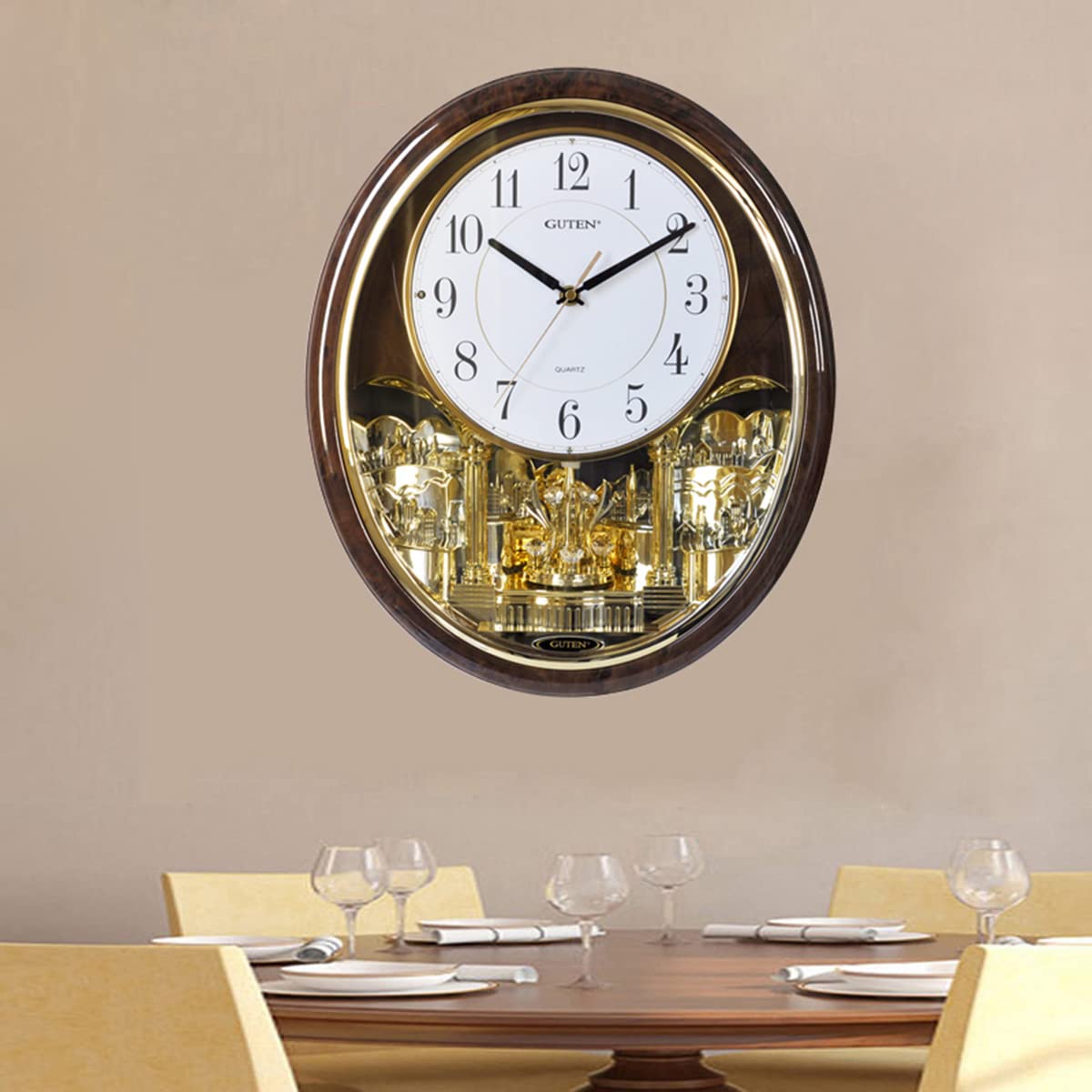 YUNTIMESS Melody & Chime Motion Wall Clock with Rotating Pendulum, Decorative Wall Clock, for Home, Hotel, Library or Church Decor.