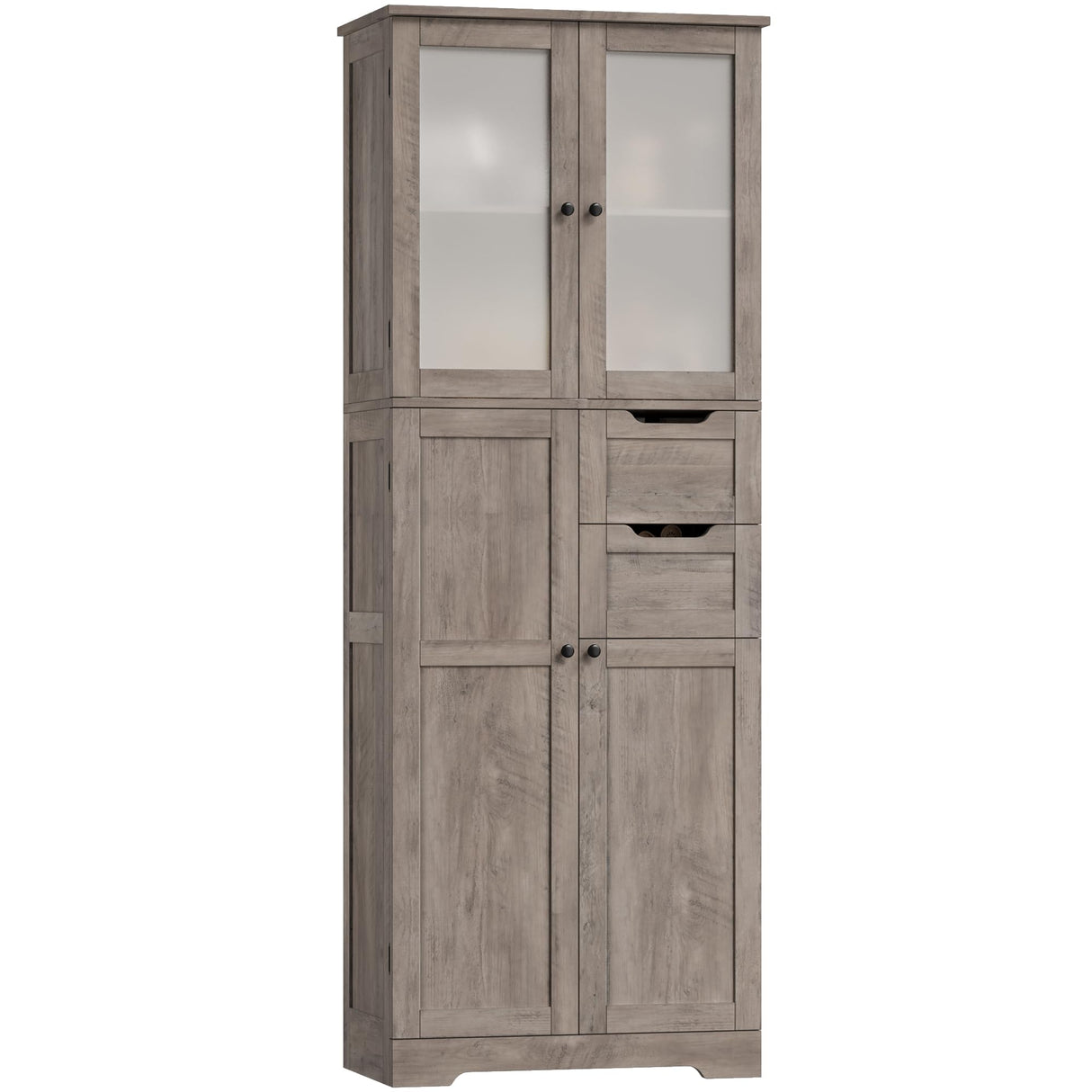 67'' Bathroom Cabinet, Kitchen Pantry Cabinet with Glass Doors and Shelves,