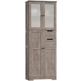 67'' Bathroom Cabinet, Kitchen Pantry Cabinet with Glass Doors and Shelves,