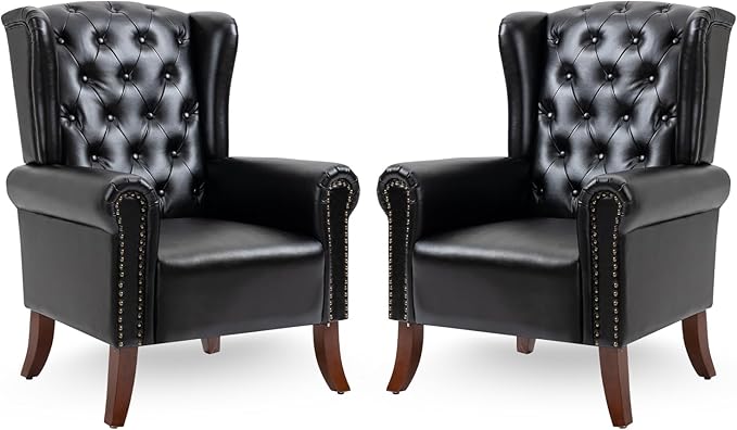 Modern PU Leather Accent Chairs Set of 2, Mid-Century Living Room Chairs Upholstered