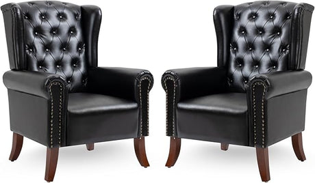 Modern PU Leather Accent Chairs Set of 2, Mid-Century Living Room Chairs Upholstered