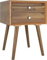 Wooden Nightstand Mid-Century End Side Table Bedroom W/2 Storage Drawers Natural