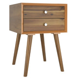 Wooden Nightstand Mid-Century End Side Table Bedroom W/2 Storage Drawers Natural