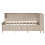 Wood Twin Daybed Frame with Storage Shelves and 3 Drawers, Antique White Milk