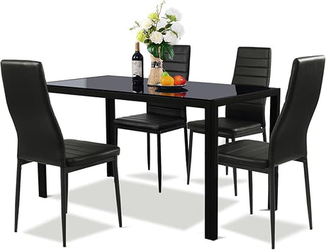 5-Piece Dining Table Set for 4, Modern 3/8'' Tempered Glass Kitchen Room Table