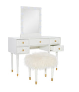 Makeup Vanity Two Piece Set with Lighted Glam Mirror Accents, White and Gold