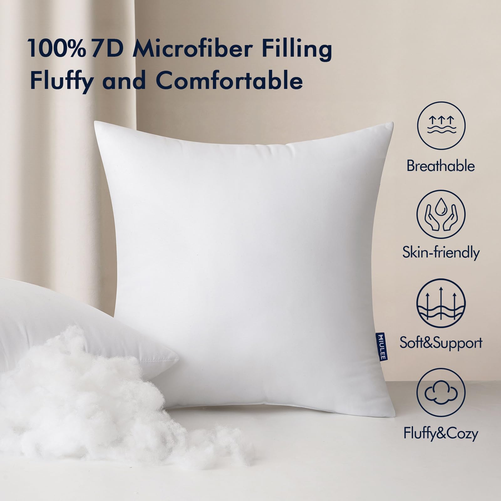 Pack of 4 18x18 Inch Outdoor Pillow Inserts Waterproof Decorative Throw