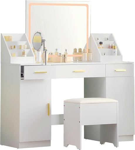 47.2'' Large Vanity with Folding Up Makeup Mirror,Makup Vanity with Makeup Organizer