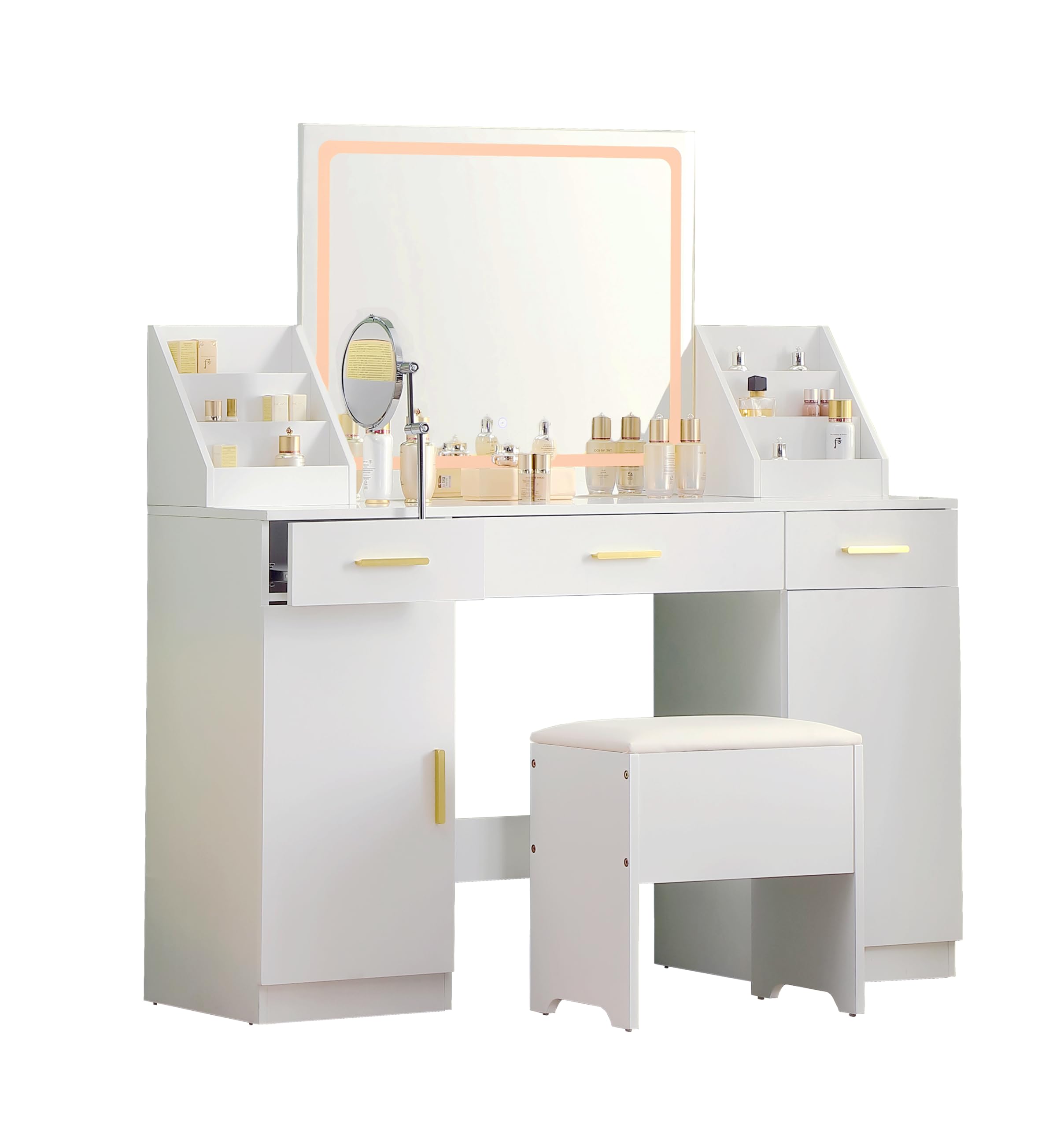 47.2'' Large Vanity with Folding Up Makeup Mirror,Makup Vanity with Makeup Organizer