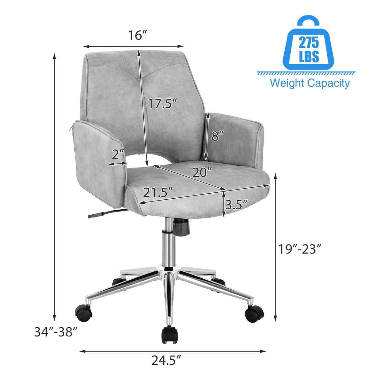 Home Office Desk Chair, Faux Leather Desk Chair with Wheels and Armrests