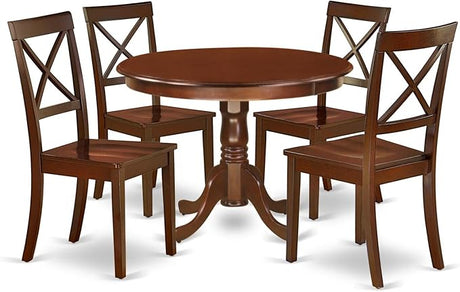 HLBO5-CAP-W 5 Piece Kitchen Table Set for 4 Includes a Round Dining Table with Pedestal and 4 Dining