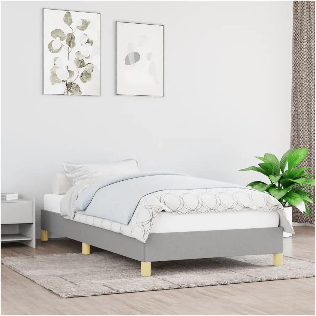 Bed Frame Light Gray 39.4"X74.8" Twin Fabric