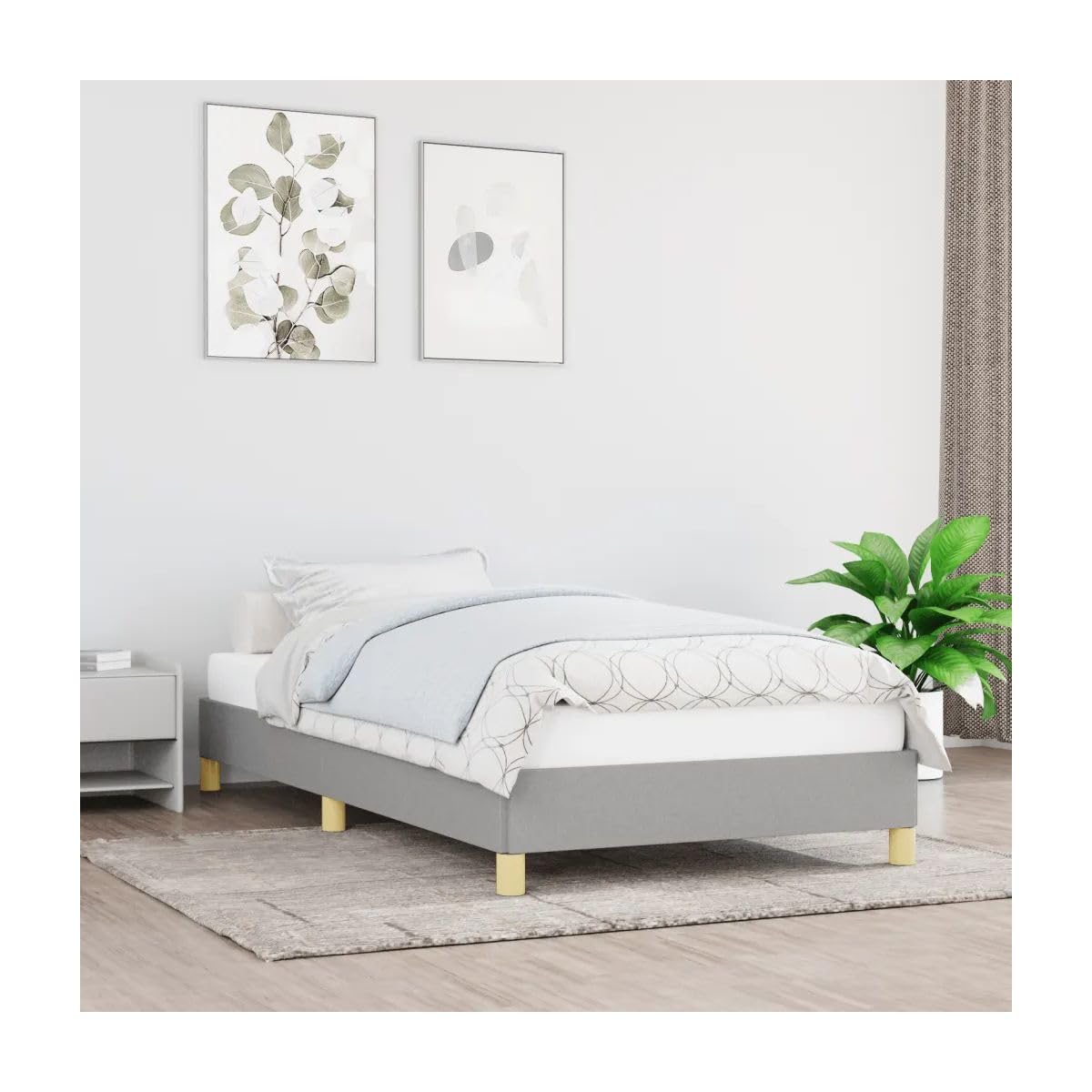 Bed Frame Light Gray 39.4"X74.8" Twin Fabric