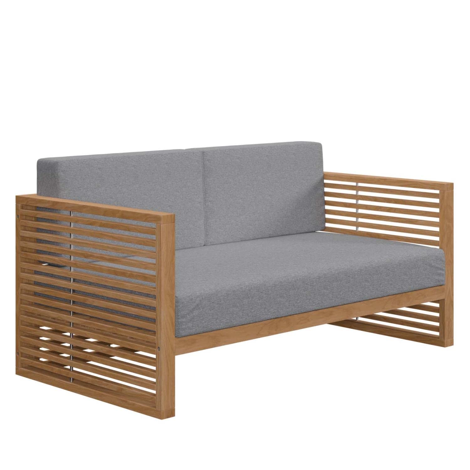 Carlsbad Modern Teak Wood/Fabric Patio Loveseat in Gray/Natural