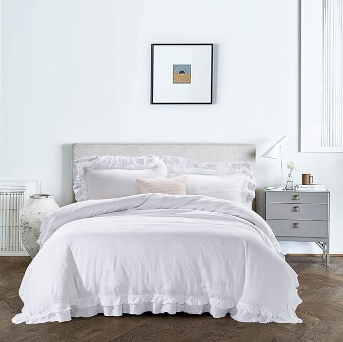 Stone Washed Linen King Duvet Cover 3-pc Set, Oeko-Tex Certified, Ultra-Soft