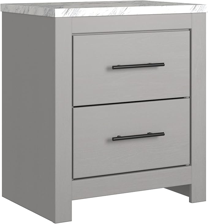 Senniberg Modern 2 Drawer Nightstand with Faux Marble Top, 24.72" Tall
