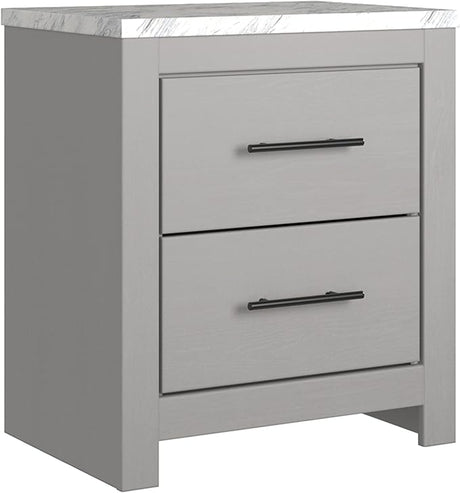 Senniberg Modern 2 Drawer Nightstand with Faux Marble Top, 24.72" Tall