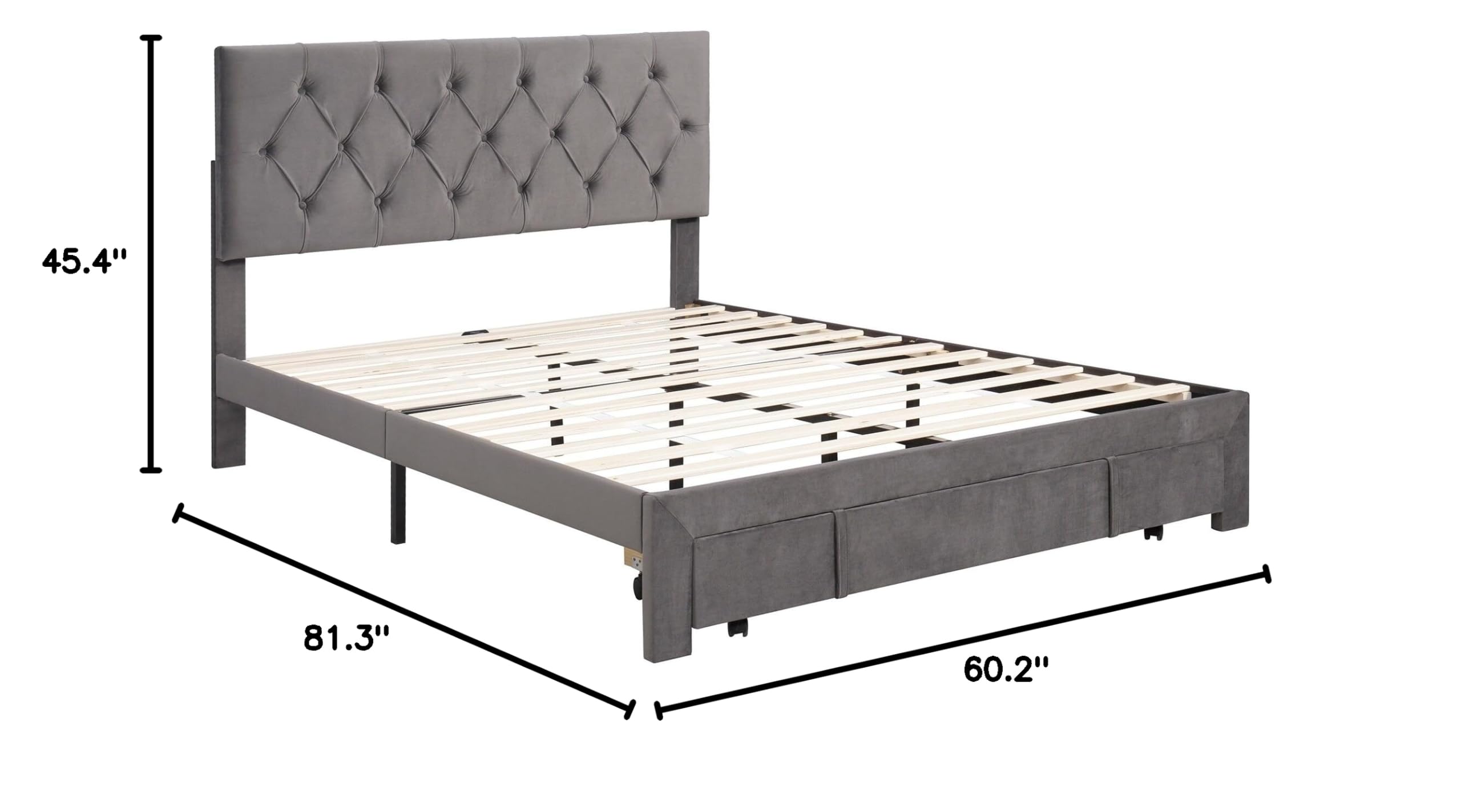 Queen Size Storage Bed Velvet Upholstered Platform Bed