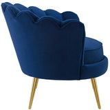 Modway Admire Scalloped Edge Performance Velvet Accent Lounge Arm Chair in Navy