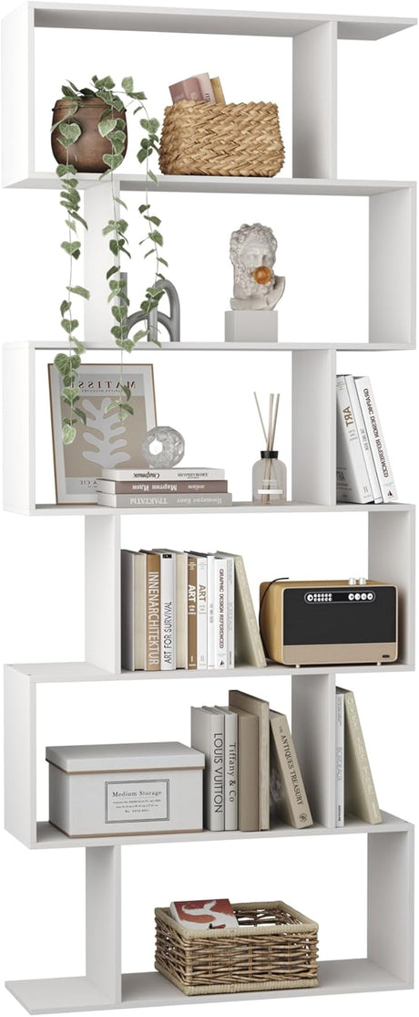 Bookshelf 5-Tier, Geometric Bookcase S Shaped Book Shelves for Bedroom