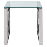 Whi Contemporary Accent, Side, Glass and Chrome TABLE, SILVER