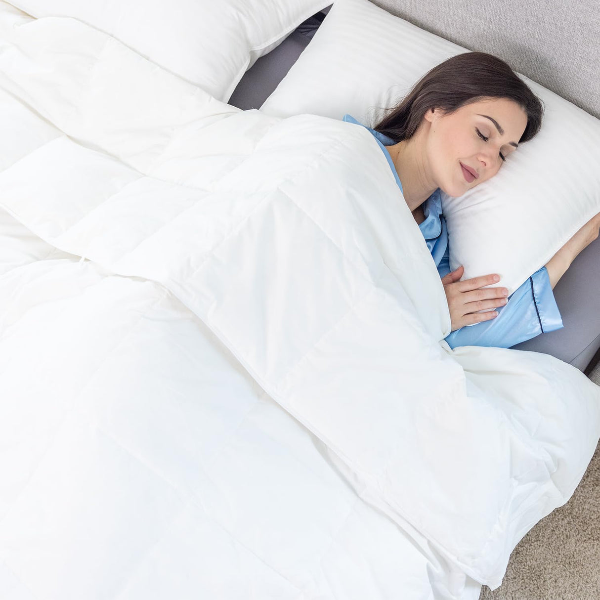White Down Comforter/Blanket King Duvet Insert Lightweight Summer, Noiseless & Extra